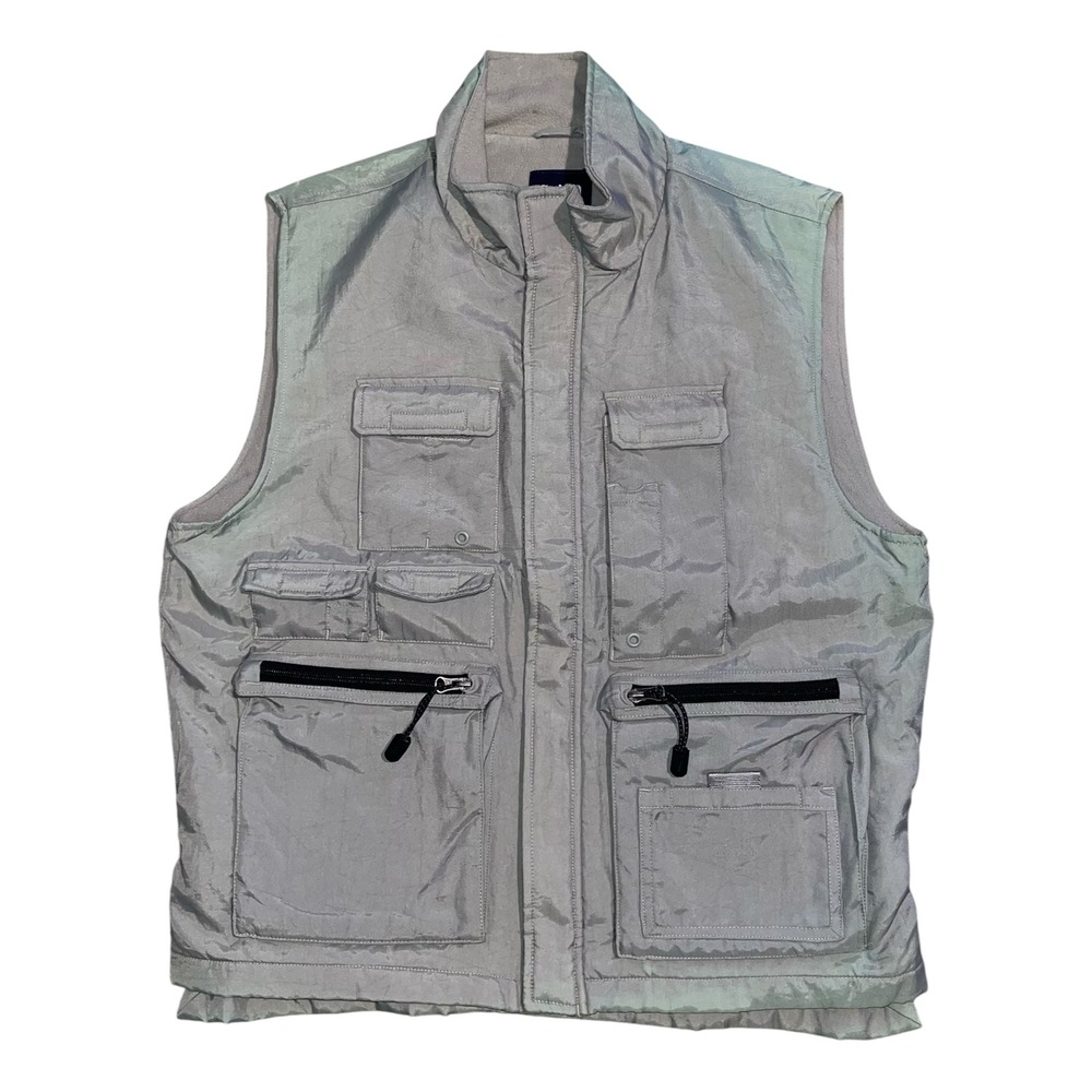 Gap Mens Vintage Utility Tactical Vest Grey Nylon Fleece Lined Gorpcore Medium
